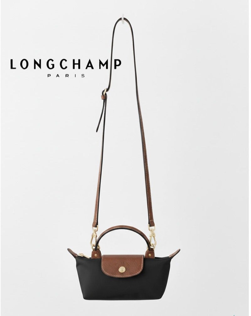 Longchamp Women's classic fashion versatile mini makeup bag handbag shoulder bag handheld small bag Mini  Black Classic - Image 1