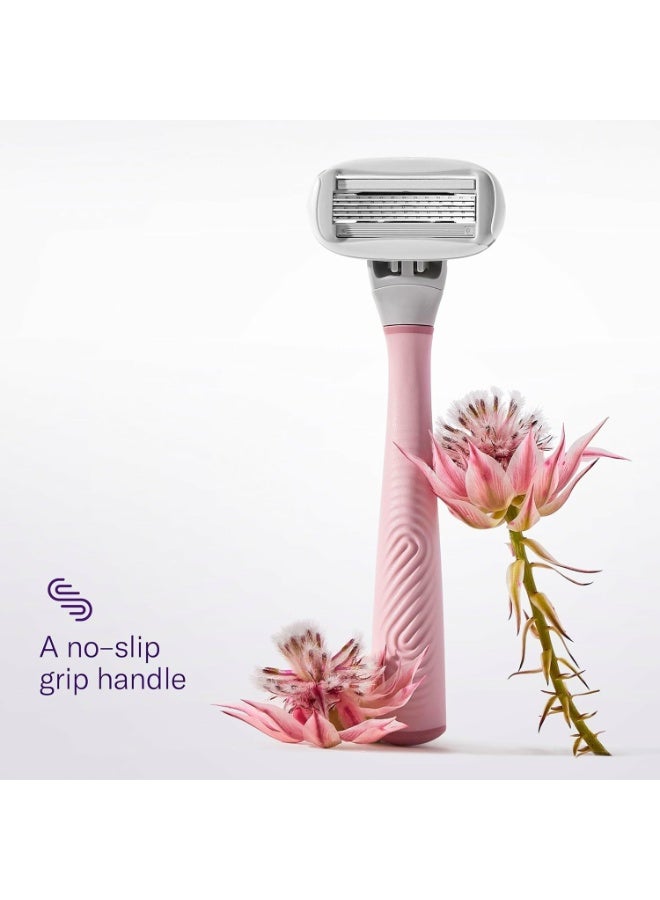 Flamingo مقبض شفرة حلاقة نسائي فلامينغو 1 (وردي)، 4 شفرات حلاقة بخمسة شفرات، وحامل دش واحد - Image 4