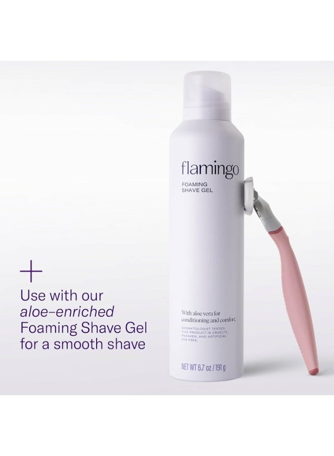 Flamingo مقبض شفرة حلاقة نسائي فلامينغو 1 (وردي)، 4 شفرات حلاقة بخمسة شفرات، وحامل دش واحد - Image 3