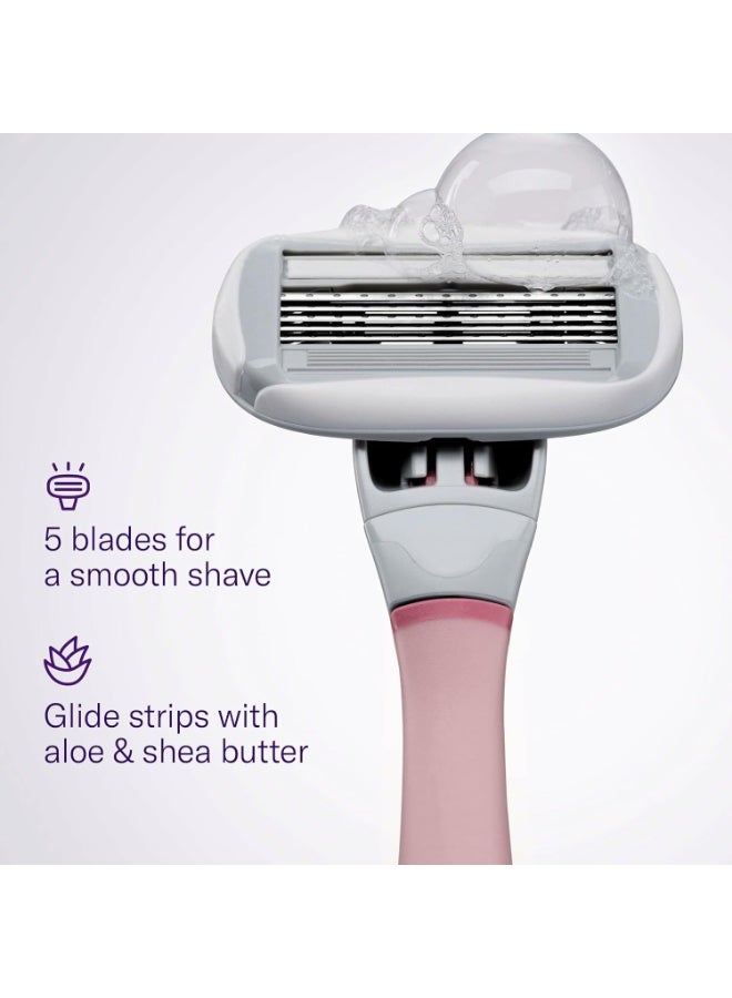 Flamingo مقبض شفرة حلاقة نسائي فلامينغو 1 (وردي)، 4 شفرات حلاقة بخمسة شفرات، وحامل دش واحد - Image 5