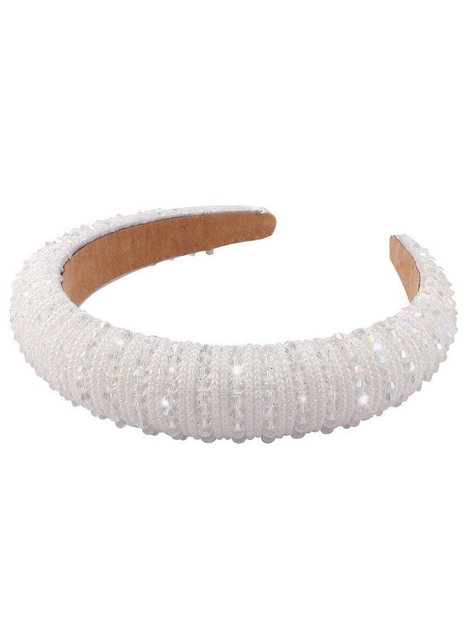 Wecoe - White Headband Beaded Headband Women Rhinestone Headband Fashion Fancy Bling Sparkle Crystal Diamond Padded Headband Cute Hair Bands Birthday Wedding Holiday Hair Accessories For Women Girls - Image 1