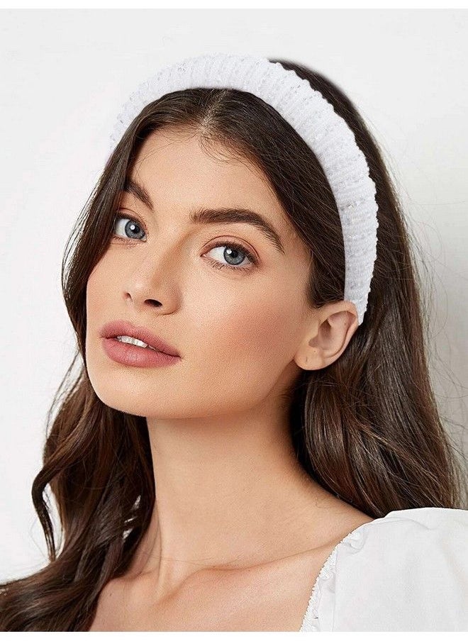 Wecoe - White Headband Beaded Headband Women Rhinestone Headband Fashion Fancy Bling Sparkle Crystal Diamond Padded Headband Cute Hair Bands Birthday Wedding Holiday Hair Accessories For Women Girls - Image 1