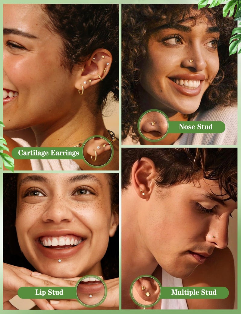 ORAZIO Flatback Stud Hoop Cartilage Earrings for Women Men Hypoallergenic Threadless Flat Back Earrings Surgical Steel Earring Tragus Helix Labret Lip Medusa Conch Body Piercing Jewelry - Image 3
