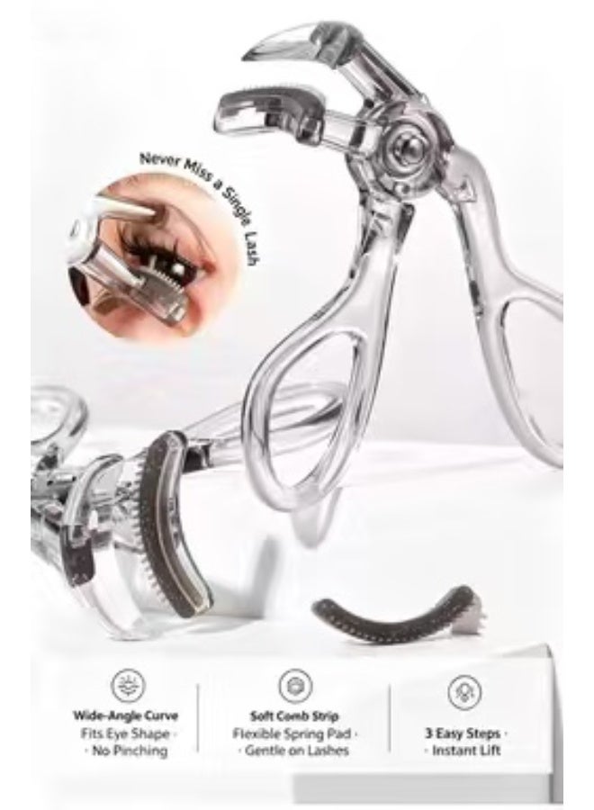 Wide-Angle Eyelash Curler with Built-in Comb and Replaceable Silicone Pads, No Pinching - Image 3