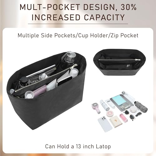 Doxo Tote Bag Organizer Insert Compatible with Long Champ Medium, G.oyard PM, Neverfull MM and More, Light Waterproof DupontPaper le pliage Longchamp Medium Organizer Insert(Black, M) - Image 5