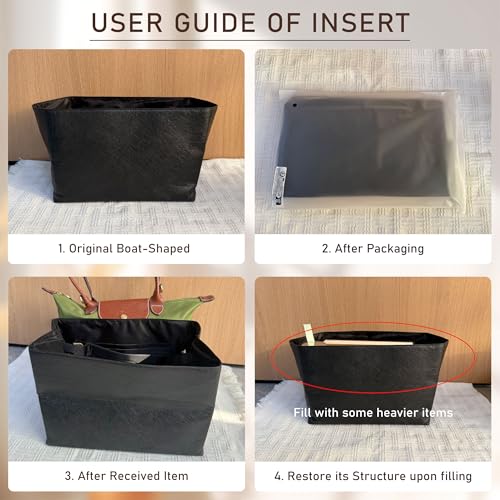 Doxo Tote Bag Organizer Insert Compatible with Long Champ Medium, G.oyard PM, Neverfull MM and More, Light Waterproof DupontPaper le pliage Longchamp Medium Organizer Insert(Black, M) - Image 3