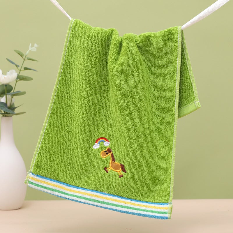 Wholesale Pure Cotton Kids Towel Embroidered Cartoon Designs pony green 