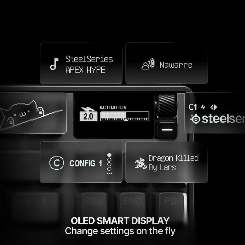 steelseries Apex Pro TKL Gen 3 Wireless Mechanical Gaming Keyboard, OmniPoint 3.0 Adjustable HyperMagnetic Switches, 0.7ms Response Time, Double-Shot PBT Keycaps, 37.5 hrs Battery Life (Wireless), 5 Custom Profiles, Per-Key RGB Lighting, OLED Smart Display, US English Layout, Wireless & Bluetooth Connectivity, Black | 64871 - Image 4