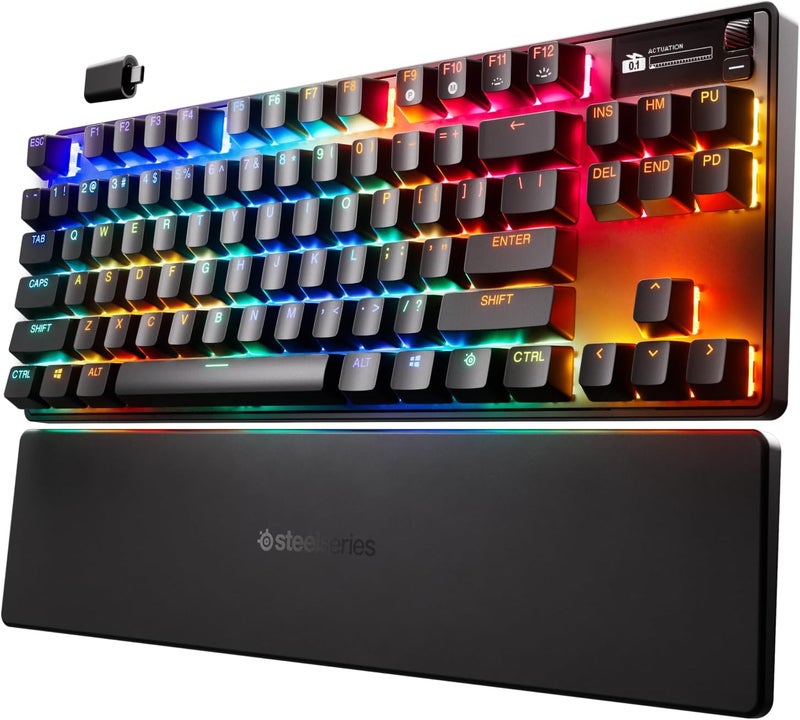 steelseries Apex Pro TKL Gen 3 Wireless Mechanical Gaming Keyboard, OmniPoint 3.0 Adjustable HyperMagnetic Switches, 0.7ms Response Time, Double-Shot PBT Keycaps, 37.5 hrs Battery Life (Wireless), 5 Custom Profiles, Per-Key RGB Lighting, OLED Smart Display, US English Layout, Wireless & Bluetooth Connectivity, Black | 64871 - Image 1