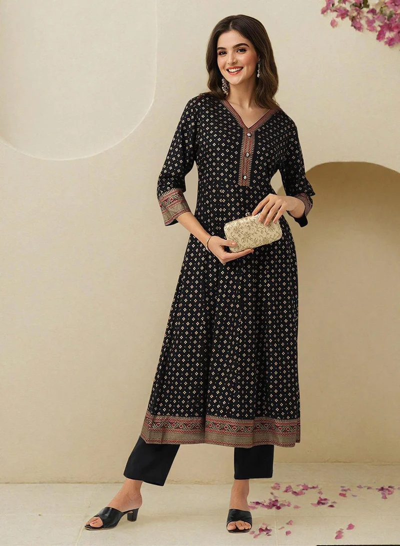 Women Black Rayon 2 Pcs Kurta Set