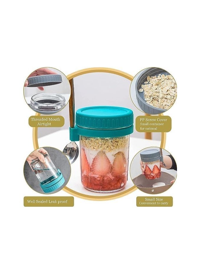 Overnight Oats Jars with Lid and Spoon, 2PCS 350ml Large Capacity Airtight Oatmeal Container with Measurement Marks, Wide Mouth Portable Jars Breakfast Container for Salads Yogurt Cereal Milk