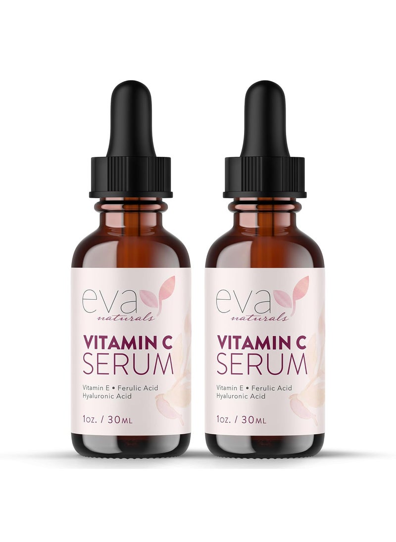 Eva Naturals Eva Naturals 20% Vitamin C Serum For Face, Pure Vitamin C Face Serum for Wrinkles, Acne, Dry Skin, and Dark Spots - Facial Vitamin C Serum (1oz) (2 Pack) 