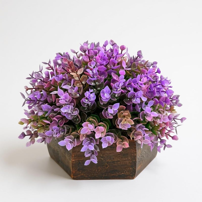 fancymart Artificial Hackleberry Purple Plant in Wood Hexagon Pot - 15cm Height - Home & Office Decor Elegant Potted Plant for Tabletop Enhancement - Image 2