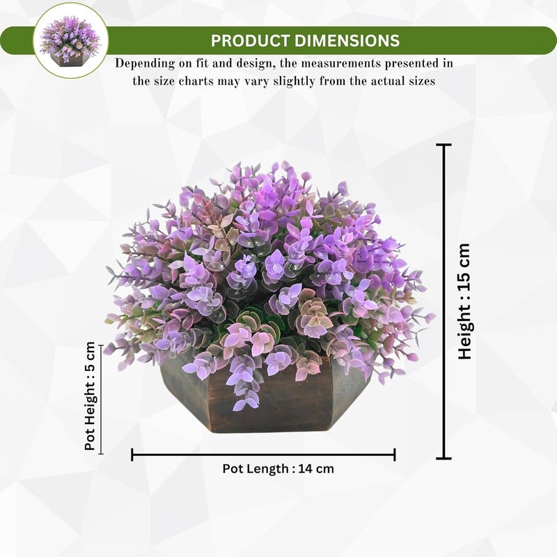 fancymart Artificial Hackleberry Purple Plant in Wood Hexagon Pot - 15cm Height - Home & Office Decor Elegant Potted Plant for Tabletop Enhancement - Image 4