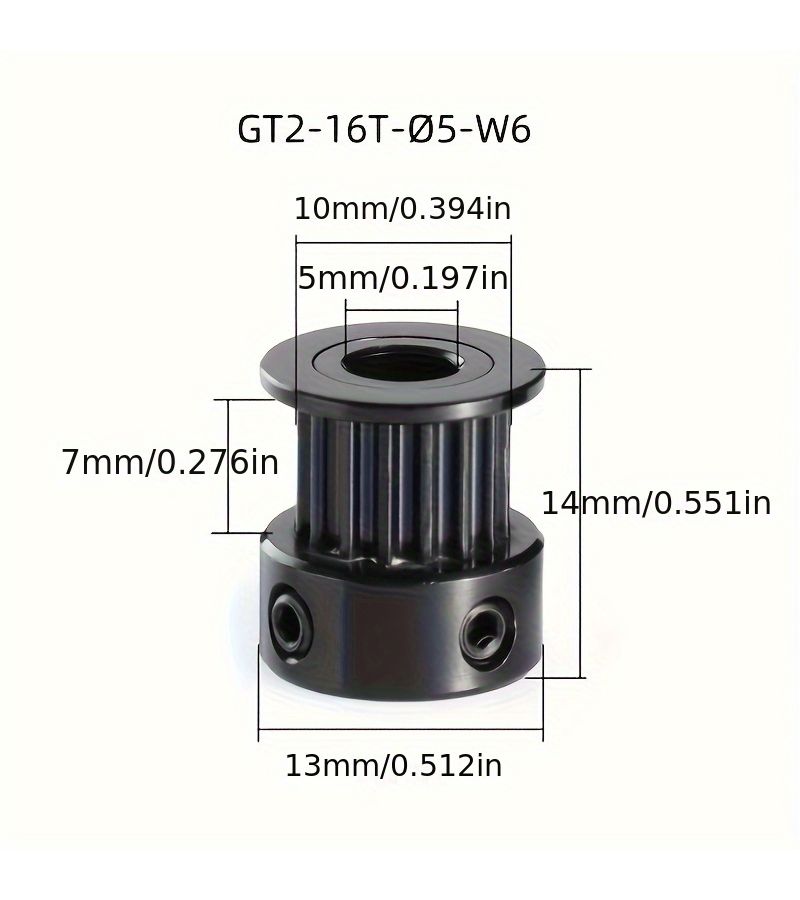 4pcs Black 2GT Timing Belt Pulley Set 16 Teeth 5mm Inner Diameter 6mm Width High Precision Smooth Transmission Low Noise Motor Drive Gear For 3D Printer Print Head - Image 2