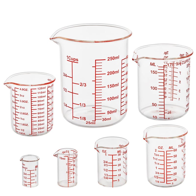 Ackers BORO3.3 Ackers 7-Piece Glass Measuring Cup Set, Borosilicate Beaker Style Nesting Liquid Measuring Cups - Image 1