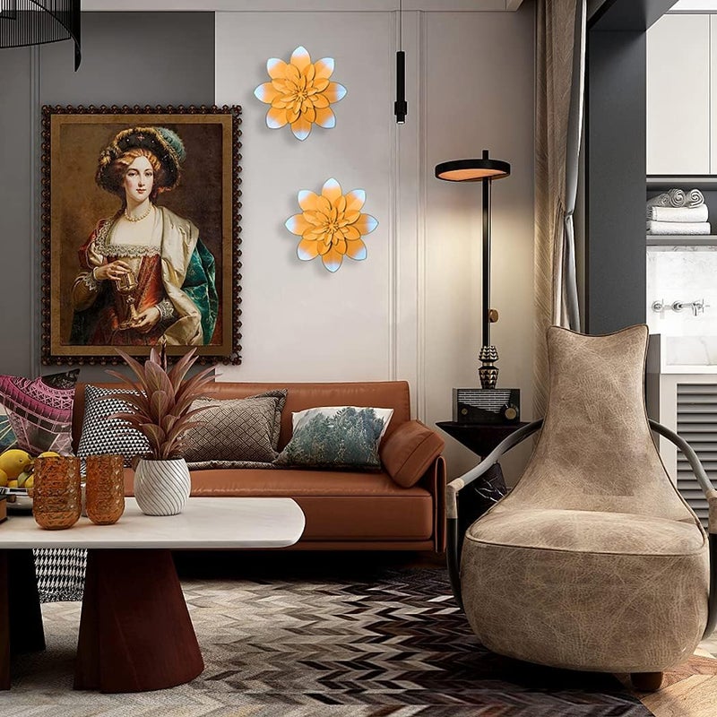 Picfarce Yellow Metal Flower Wall Art Decor, 9.5“ Rustic Gold Modern Floral Sculpture, Distressed Hanging Home Decoration Accent Artworks for Indoor Bedroom Living Room Office Outdoor Garden Patio - Image 3