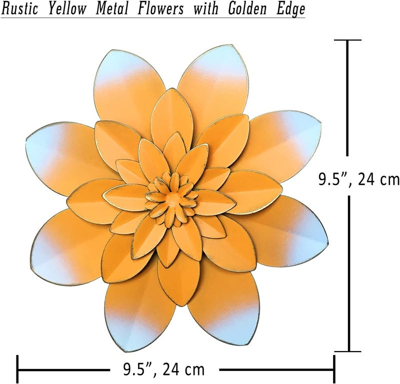 Picfarce Yellow Metal Flower Wall Art Decor, 9.5“ Rustic Gold Modern Floral Sculpture, Distressed Hanging Home Decoration Accent Artworks for Indoor Bedroom Living Room Office Outdoor Garden Patio - Image 4