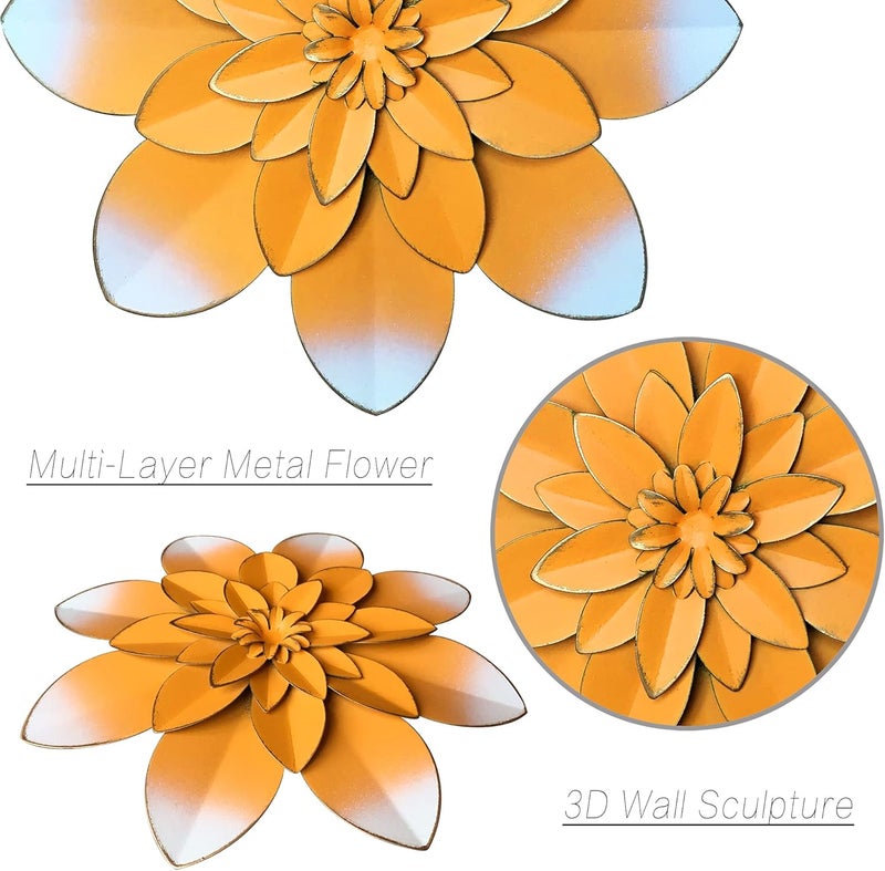 Picfarce Yellow Metal Flower Wall Art Decor, 9.5“ Rustic Gold Modern Floral Sculpture, Distressed Hanging Home Decoration Accent Artworks for Indoor Bedroom Living Room Office Outdoor Garden Patio - Image 2