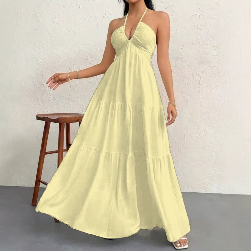 2026 Summer Women's Deep V Off Shoulder Bohemian Belted Wedding Party Dress - Image 3