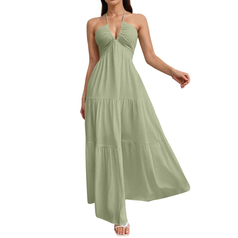 2026 Summer Women's Deep V Off Shoulder Bohemian Belted Wedding Party Dress - Image 4