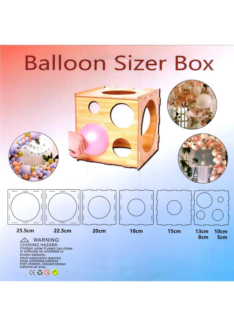 بارتي فن 9 ثقوب قابلة للطي بالون الخشب مربع المقاس مكعب | أداة قياس حجم البالون لأقواس البالون 2-10 بوصة - Image 3