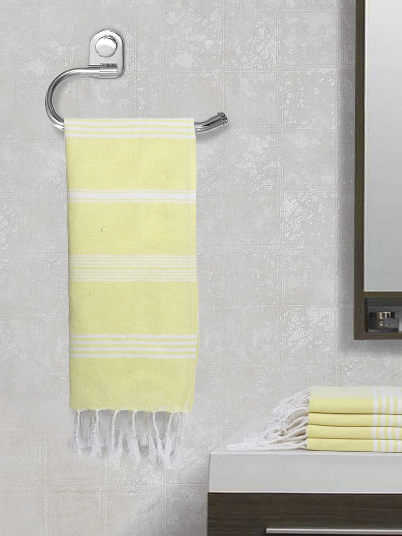 Arrabi Yellow Stripes Handwoven Cotton Hand Towel (Set of 5) | ARHT-1013-x5 - Image 1