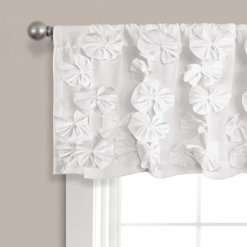 Lush Decor Riley Window Valance - Charming Handmade Bow Details - Elegant Light Filtering Single Panel- 54" W x 18" L, White - Image 2
