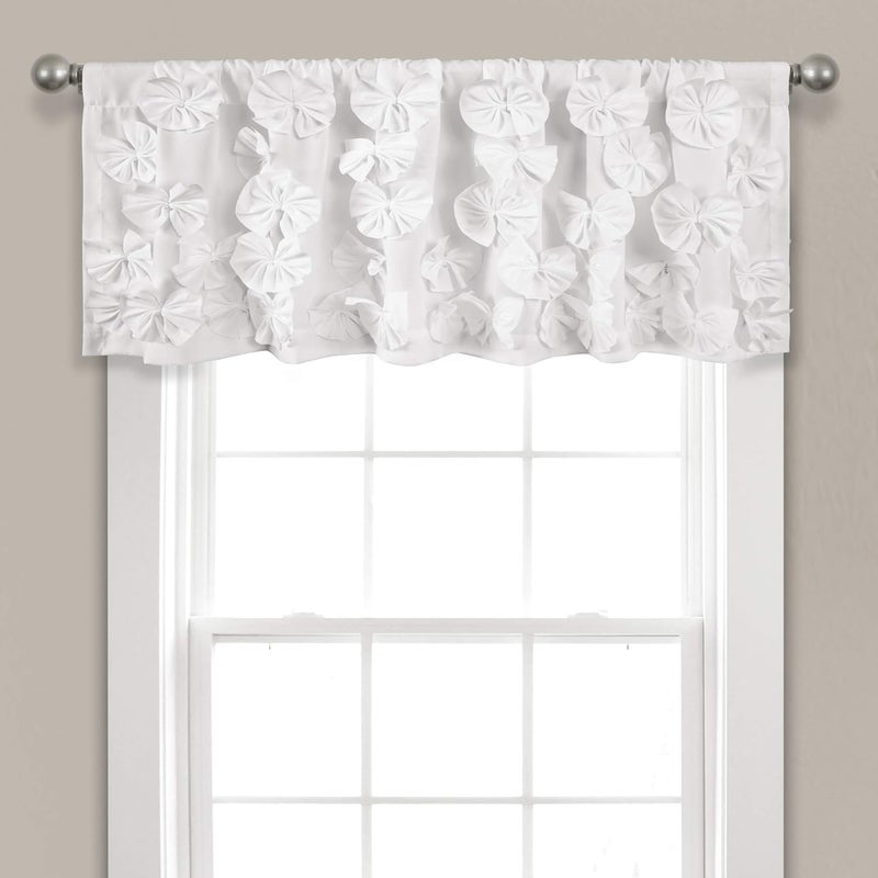 Lush Decor Riley Window Valance - Charming Handmade Bow Details - Elegant Light Filtering Single Panel- 54" W x 18" L, White - Image 1