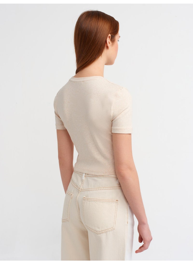 Dilvin 30995 Crop T-Shirt-Beige Melange  - Image 2