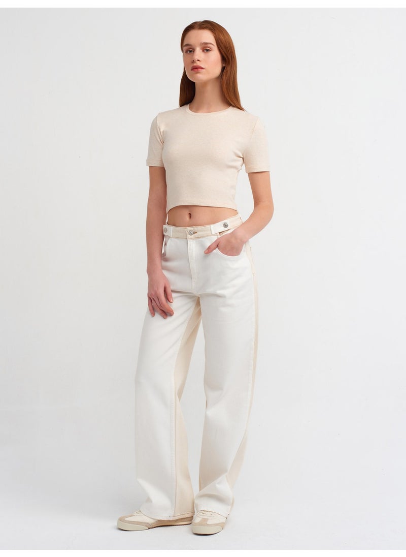 Dilvin 30995 Crop T-Shirt-Beige Melange  - Image 3