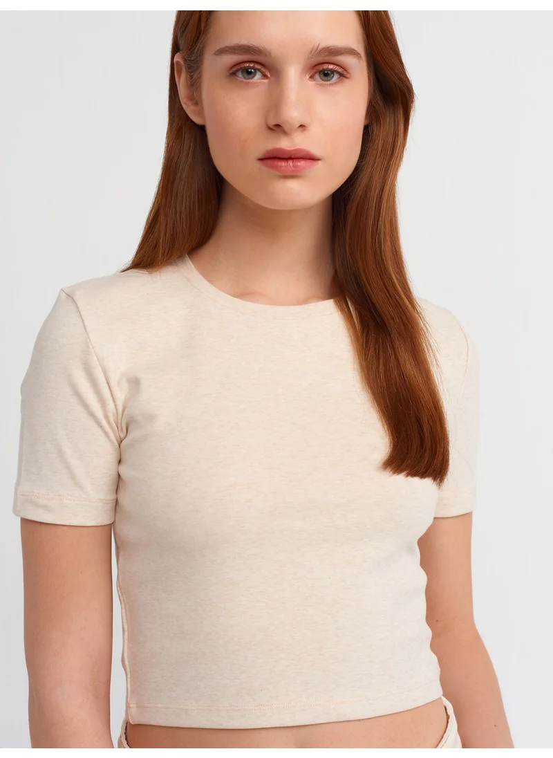 Dilvin 30995 Crop T-Shirt-Beige Melange