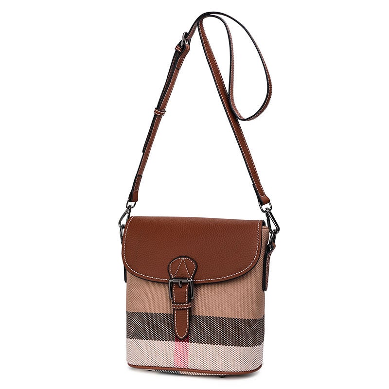 Qianlian Genuine Leather Bucket Bag For Women, Trendy 2026 New Model, High-End Feel, Internet-Famous Cowhide Shoulder And Crossbody Bag, Premium Plaid Bag - Image 4