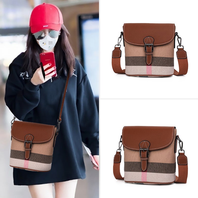 Qianlian Genuine Leather Bucket Bag For Women, Trendy 2026 New Model, High-End Feel, Internet-Famous Cowhide Shoulder And Crossbody Bag, Premium Plaid Bag - Image 1