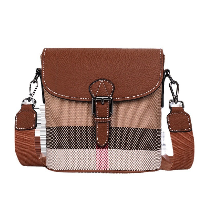 Qianlian Genuine Leather Bucket Bag For Women, Trendy 2026 New Model, High-End Feel, Internet-Famous Cowhide Shoulder And Crossbody Bag, Premium Plaid Bag - Image 5