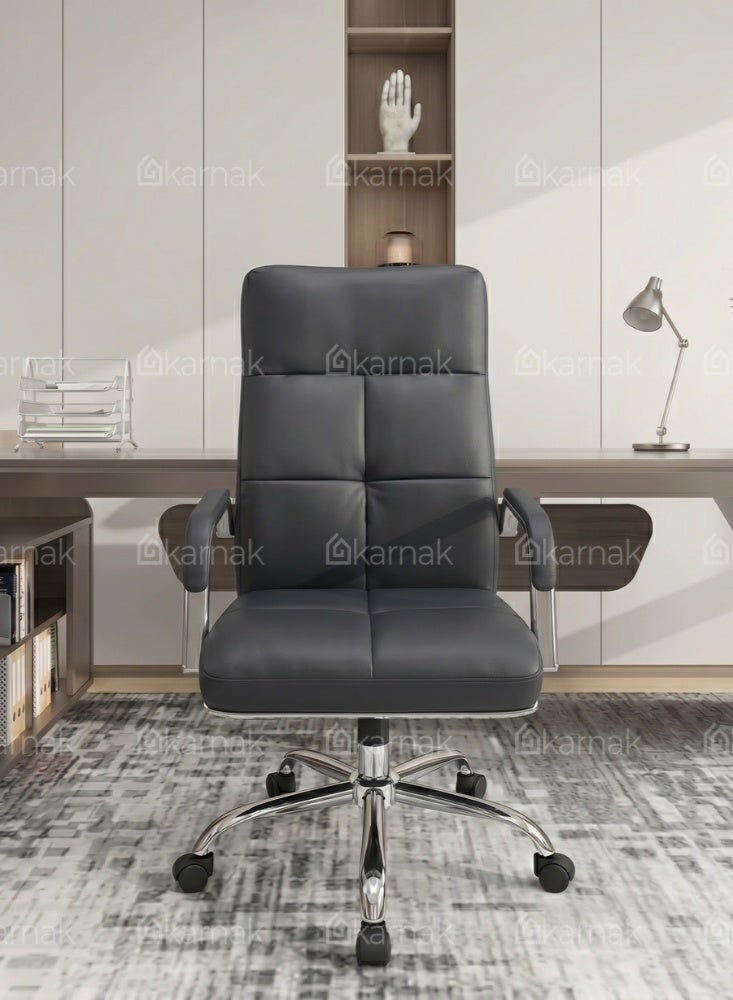 KARNAK Cooper Medium Back Office Chair with PU Leather Upholstery, Padded Armrests, Swivel Function and Chrome 5-Star Base, Black - Image 1