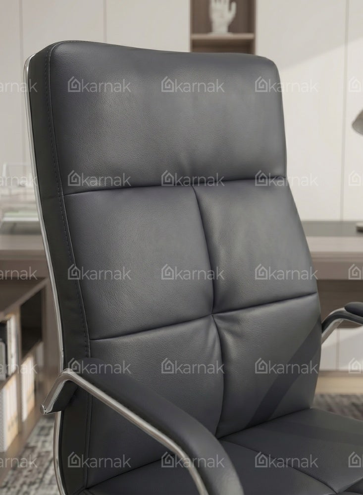 KARNAK Cooper Medium Back Office Chair with PU Leather Upholstery, Padded Armrests, Swivel Function and Chrome 5-Star Base, Black - Image 2