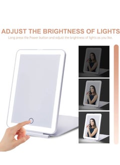 Y&D LED Foldable Travel Makeup Mirror - 5x7 inches 3 Colors Light Modes USB Rechargeable Touch Screen, Portable Tabletop Cosmetic Perfect for Travel, & Beauty Needs, Office (White)  - Image 2