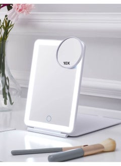 Y&D LED Foldable Travel Makeup Mirror - 5x7 inches 3 Colors Light Modes USB Rechargeable Touch Screen, Portable Tabletop Cosmetic Perfect for Travel, & Beauty Needs, Office (White)  - Image 1