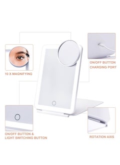 Y&D LED Foldable Travel Makeup Mirror - 5x7 inches 3 Colors Light Modes USB Rechargeable Touch Screen, Portable Tabletop Cosmetic Perfect for Travel, & Beauty Needs, Office (White)  - Image 3