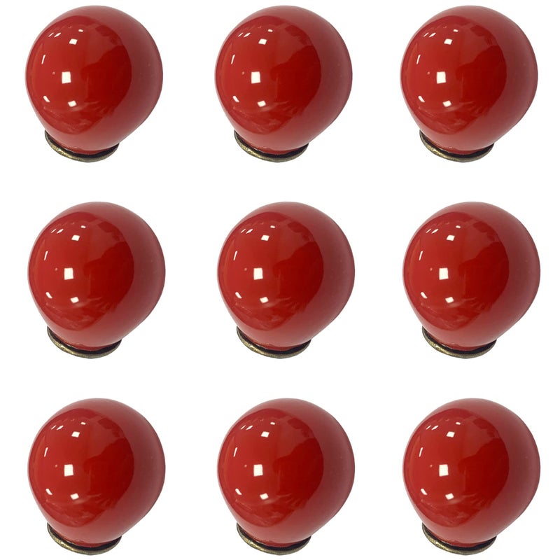 FarBoat 10Pcs Mini Circular Knob Pulls Decorative Ball Knobs Red Ball Door Pulls for Furniture Drawer Cupboard Box with Screws Red 09inch