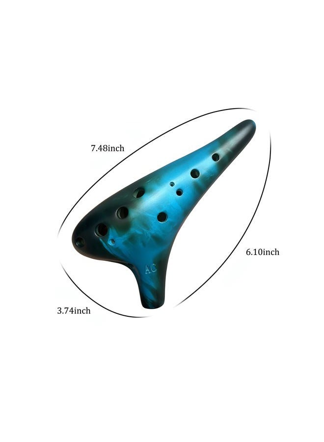 DHwebWLP "Forest Whisper" Strawfire12 Hole Ocarina Instrument,Alto C Ceramic Ocarina With Song Book Strap for Beginner Gift Idea(Matte Blue) - Image 3