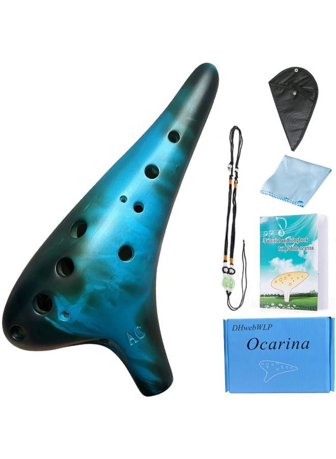 DHwebWLP "Forest Whisper" Strawfire12 Hole Ocarina Instrument,Alto C Ceramic Ocarina With Song Book Strap for Beginner Gift Idea(Matte Blue) - Image 1