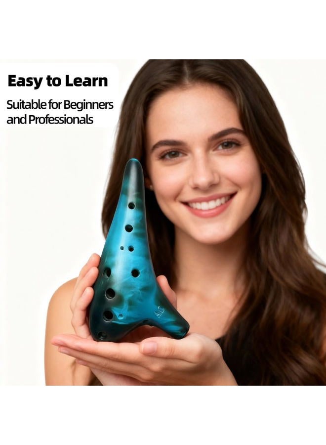 DHwebWLP "Forest Whisper" Strawfire12 Hole Ocarina Instrument,Alto C Ceramic Ocarina With Song Book Strap for Beginner Gift Idea(Matte Blue) - Image 2