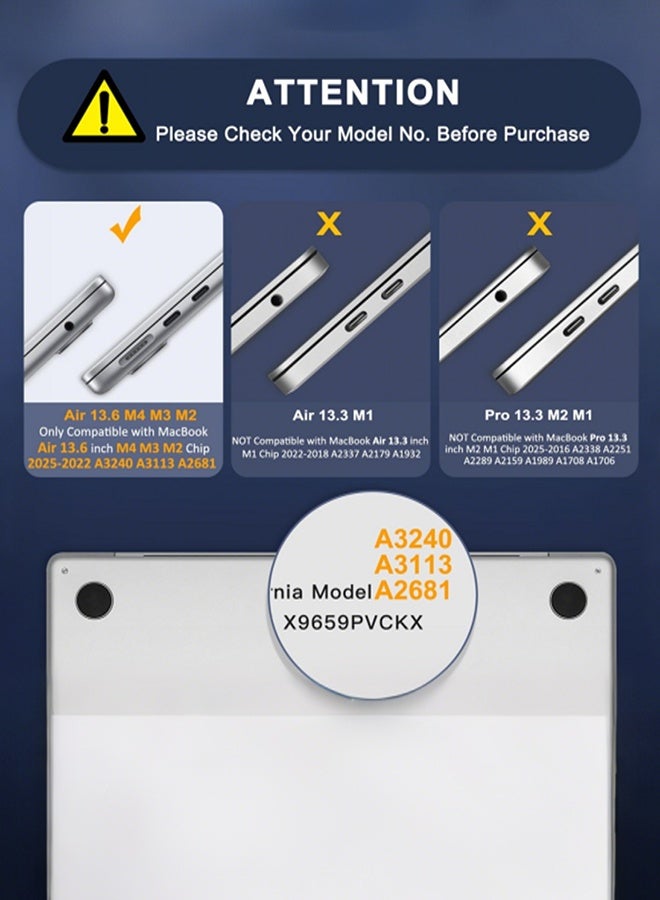 قيليرا حافظة صلبة شفافة لماك بوك إير 13.6 بوصة (متوافقة مع الموديلات A2681 / A3113 / A3240، شرائح M2 / M3 / M4 إصدار 2022–2024) – تشمل غطاء شفاف + غطاء لوحة مفاتيح بتخطيط أمريكي + واقي شاشة ناعم عالي الدقة، متوافقة مع Touch ID - Image 4