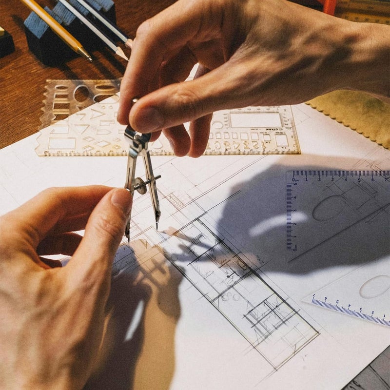 Ysglory أداة فرجار هندسي، مجموعة فرجار ومنقلة 13 قطعة، أداة رسم رياضيات هندسية، مجموعة دقيقة، فرجار رسومي مساطر مثلثية أقلام منقلة مع حافظة تخزين (بني) - Image 5