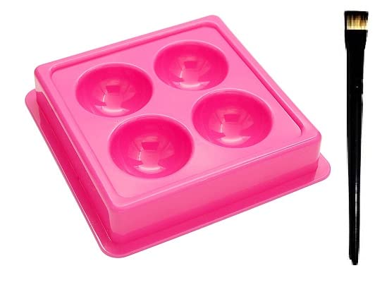 Elecsera Facial Cosmetic 4 Cups Tool Tray Plastic Washable For Salon Pink Colour Tray with EyeshadowLipstick Brush 2 Items in the set