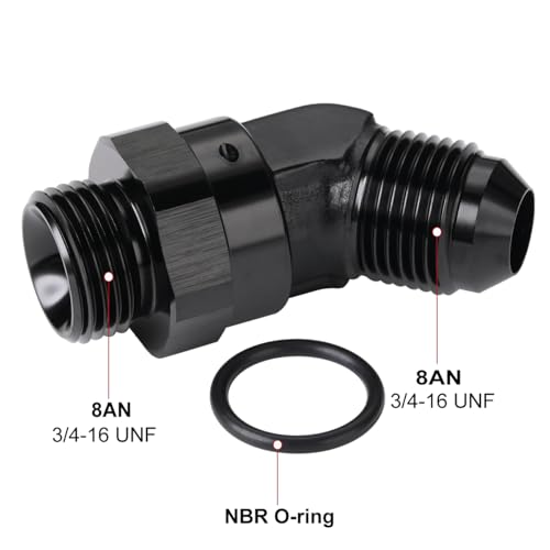 Podavelle 8AN Male Flare to 8AN 8 ORB Oring Boss 45 Degree Swivel Fitting Adapter Aluminum Black - Image 3