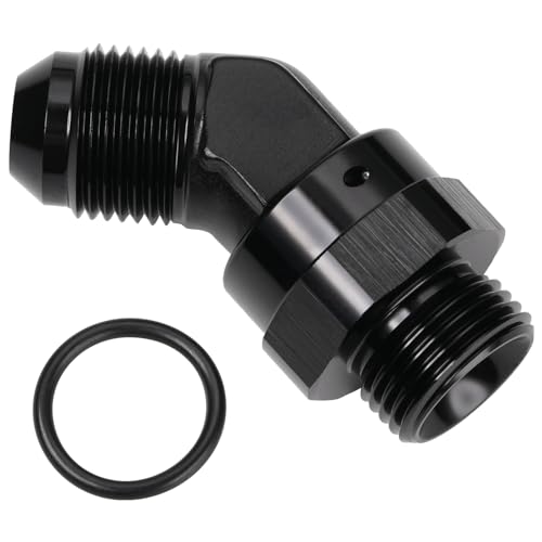 Podavelle 8AN Male Flare to 8AN 8 ORB Oring Boss 45 Degree Swivel Fitting Adapter Aluminum Black - Image 1