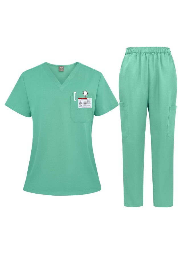 NIBEMINENT Scrub Uniform Suit Short Sleeve V-neck Hospital Tops+Pant Set Nursing Uniform Women Multicolor Pet Doctor Scrub Medical Workwear - Image 1